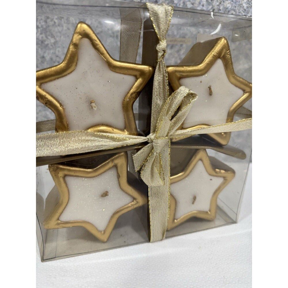 Lot 4 Vintage Lights Christmas Holiday Candles Gold Edges & White